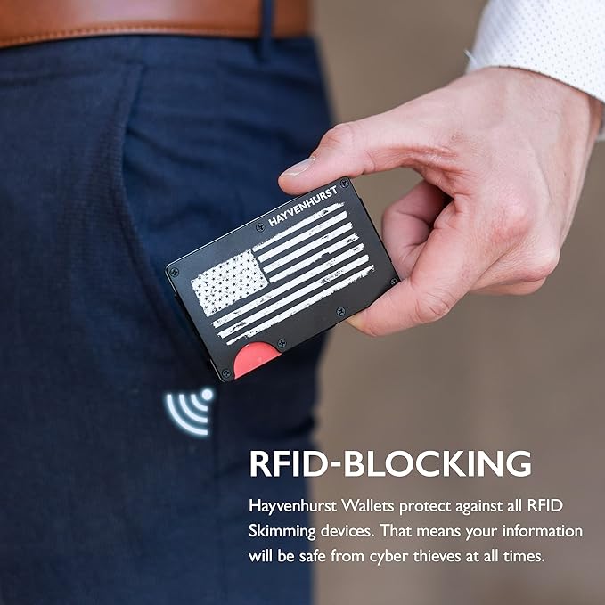 Hayvenhurst Wallet For Men - Reinvented Design Men's Wallet - Slim, Minimalistic & Seamless, Blocks RFID Scanners, Holds 12 Cards & Has a Money Clip (Patriot)