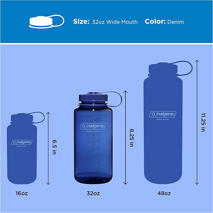 Nalgene 32 oz Wide Mouth Water Bottle | BPA-Free, Durable & Leak Proof, Lightweight Bottle for Hiking & Gym, Work & Travel