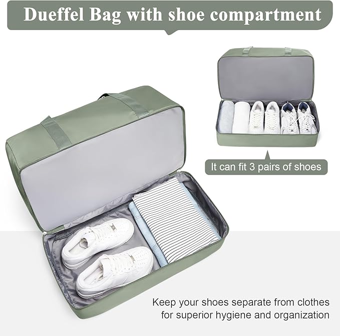 Large Duffle Bag for Travel,Carry-On Overnight Weekender Bags for Women,Travel Duffel Bag,Green