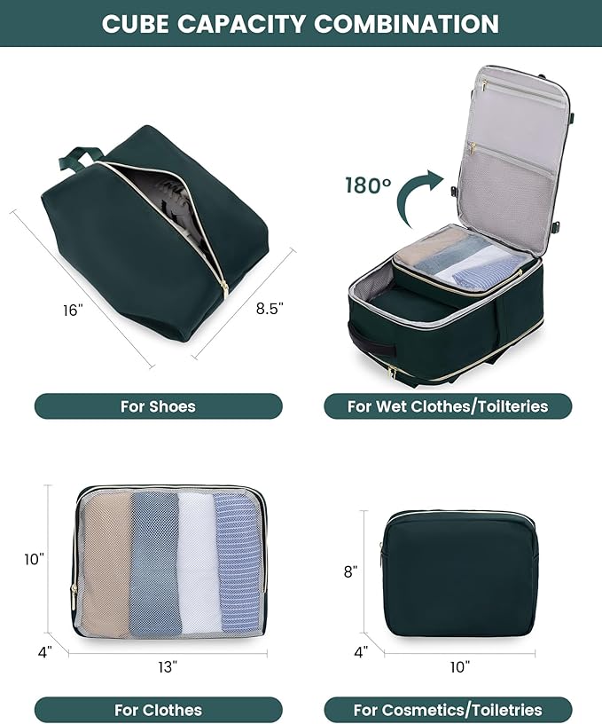 LOVEVOOK Large Travel Backpack for Women, TSA Carry on Backpack for Airplanes, 40L Personal Item Travel Bag for Women fits 17" Laptop,Waterproof Carry on Bag Airplane Approved with 3 Packing Cubes