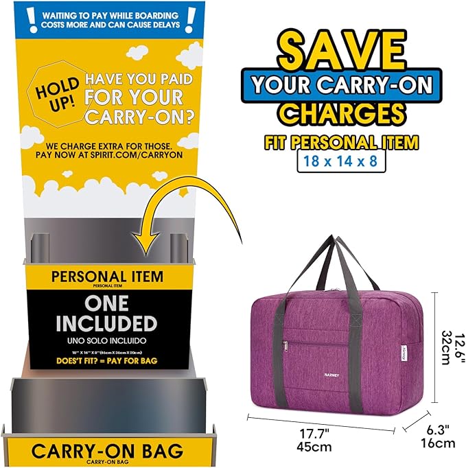 For Spirit Airlines Personal Item Bag 18x14x8 Foldable Travel Duffel Bag Tote Carry on Luggage Duffle Overnight for Women and Men