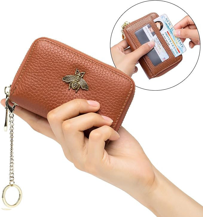 imeetu RFID Credit Card Holder, Small Leather Zipper Card Case Wallet for Women