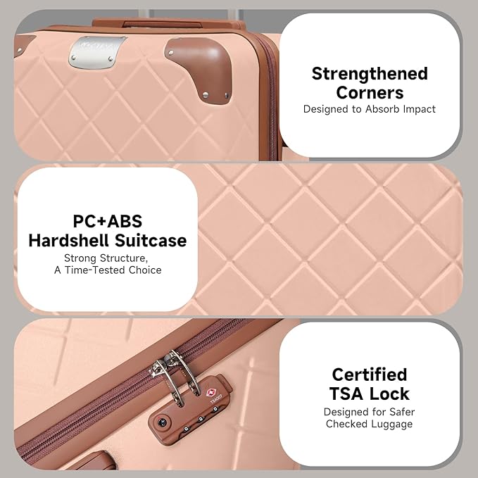 Lightweight hardside luggage sets Suitcases with Spinner Wheels YKK Zipper TSA Lock, ABS+PC hardshell 4 Piece Luggage Set for Weekend Getaways & Travel Business (14/20/24/28 Pink)