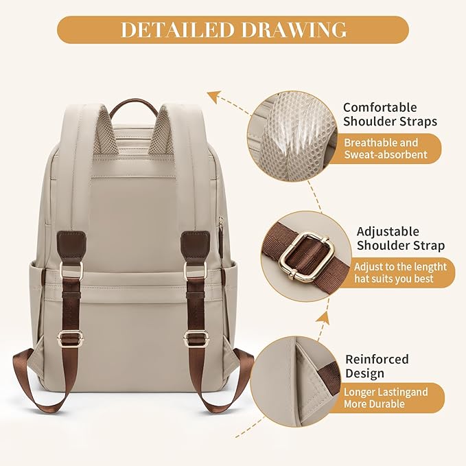 GOLF SUPAGS Women Laptop Backpack Casual Daypack for Work Travel College Backpack Purse Fits 14 Inch Notebook (Apricot)