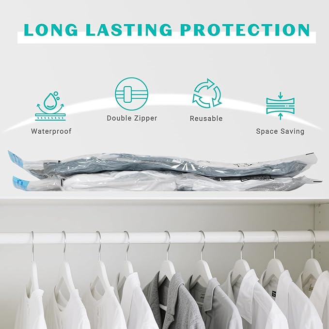 10 Pack Jumbo Space Saver Vacuum Storage Bags Seal Bags for Clothing Travel Compression Bags for Comforters Blankets Bedding Pillows Luggage Hand Pump Included