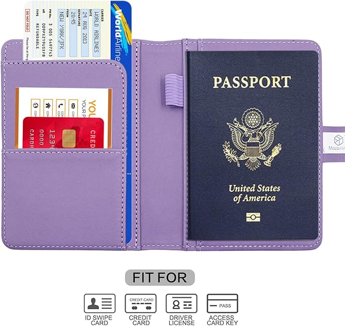 Melsbrinna Premium Leather Passport Holder Covers Case, Waterproof Rfid Blocking Travel Wallet Passport Holder with Pen Holder, Cute Passport Book for Women/Men
