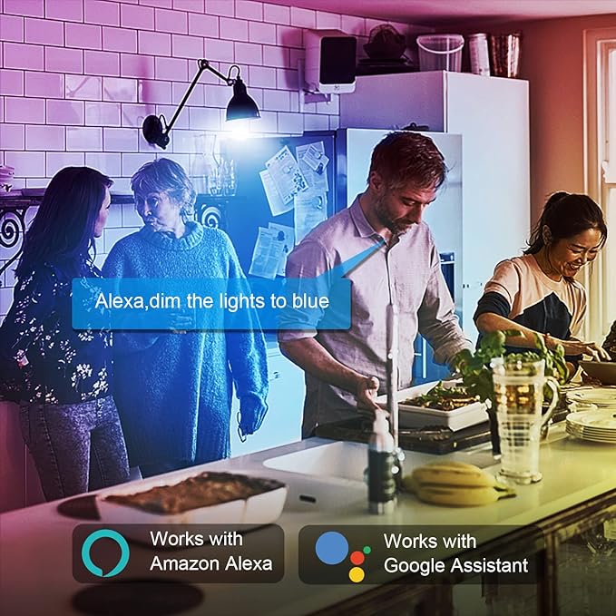 DAYBETTER Smart Light Bulbs,Alexa Light Bulbs,WiFi Smart Bulbs | that Work with Alexa,Google Assistant,RGBCW Color Changing Light Bulb,Dimmable,A19 9W 800LM,E26,2.4Ghz,No Hub Required,4 Pack