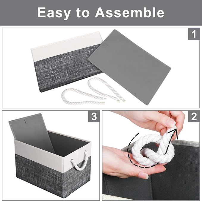 Fab totes Storage Bins [4-Pack], Foldable Storage Baskets for Organizing Toys, Books, Shelves, Closet, Large Storage Box with Rope Handles, Sturdy Organizer Bins, White & Black