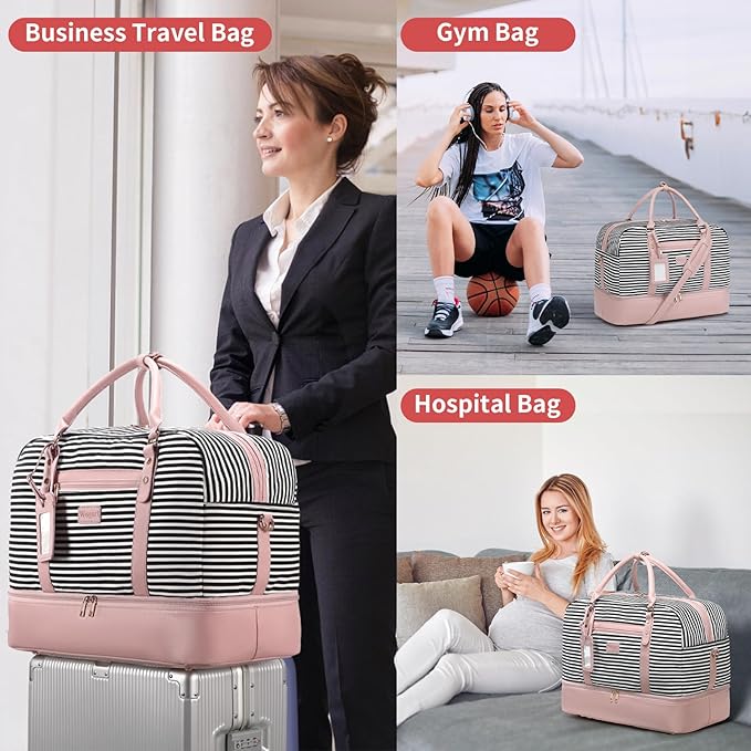 Wogarl Weekender Bags for Women Large Overnight Bag Weekend Travel Duffel Bag Carry on Shoulder with Shoe Compartment Toiletry Bag for Travel Business Gym