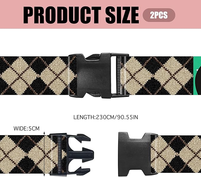 Nuxovilar Luggage Straps Black Beige Argyle Polyester 1.96x90.5inch 2 Set Suitcase Cargo Strap Travel Supply Backpacker Journey Resort Picnic