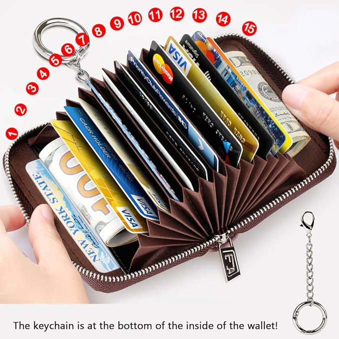 FurArt Zipper Wallet Women, RFID Blocking Credit Card Wallet, Business Card Holder, Compact Size KeyChain Wallet