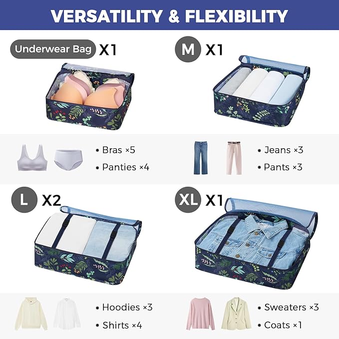 BAGAIL 8 Set Packing Cubes Luggage Packing Organizers for Travel Accessories-Navy Leaf