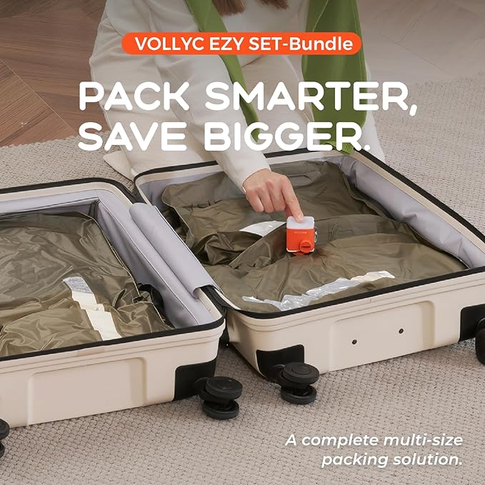 4 IN 1 Vacuum Travel Bags with Wireless Pump, Compression Packing Bags for Luggage & Carry-On, Waterproof Anti-Tear Nylon, Stores 50+ Clothes, TSA-Ready Travel Essentials