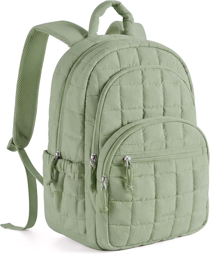 BAGSMART College Laptop Backpack, Travel Backpack for Women, Quilted Casual Daypack, Water-Resistant Bookbag for 15.6 Inch Laptop, Forest Green