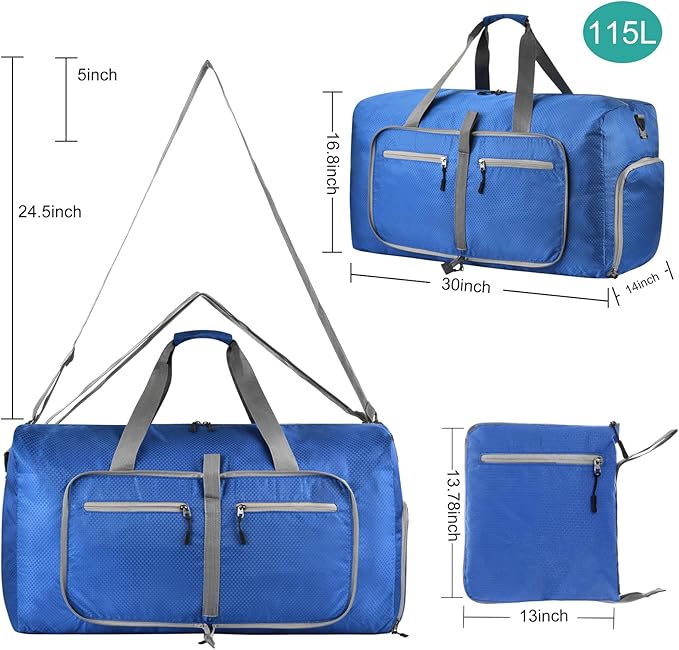 Dimayar Travel Duffle Bag for Men Women - Foldable Duffel Bag with Shoes Compartment - Overnight Bags Waterproof & Tear Resistant(115L,Navy Blue)