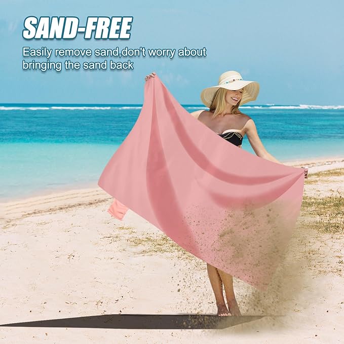 Odoland Beach Blanket Picnic Blanket, 43.3" x 27.5" SandProof Waterproof Outdoor Pocket Blanket with Portable Bag, Foldable Lightweight Sand Free Beach Mat for 1 People Hiking, Camping, Travel, Pink