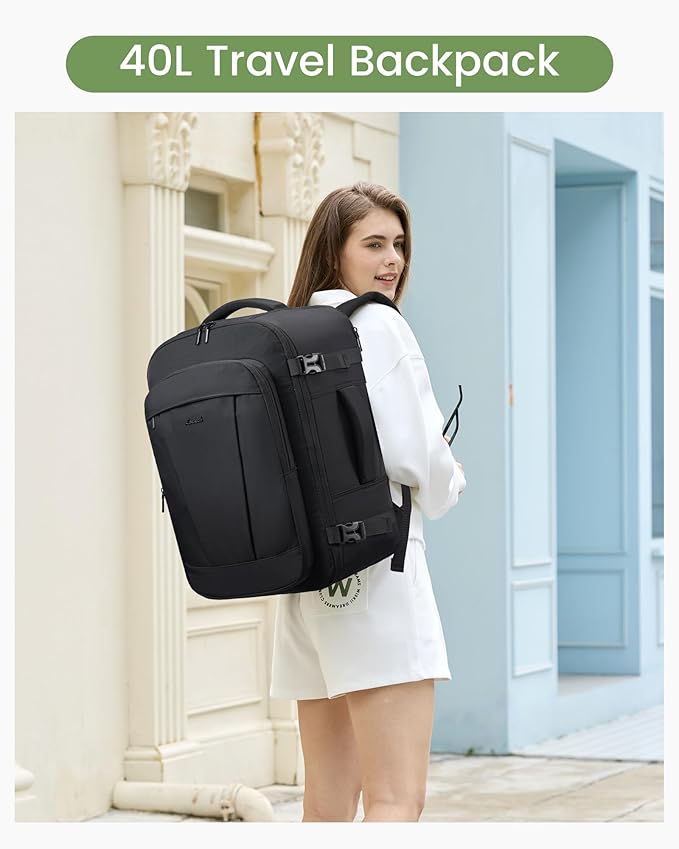 LOVEVOOK 50L Travel Backpack for Women & Men, Airline Approved Carry On Backpack, TSA Personal Item Bag fits 18.0 Inch Laptop, Waterproof Weekender Overnight Bags Suitcase for Work, Black