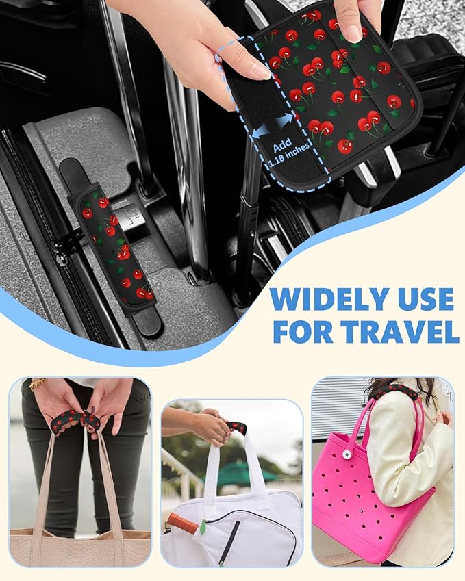 Slohif Luggage Handle Wrap 3Pcs Suitcase Identifier - Bag Strap Cover For Bogg Travel Accessories Easy Identification Bright Marker Sleeve Grips Comfort Neoprene Concealed Tag For Airport Cherry