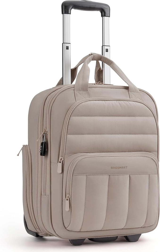 BAGSMART Small Underseat Carry on Luggage with Wheels, 16 inch Small Under Seat Luggage, Lightweight Travel Suitcase for Women, Brown