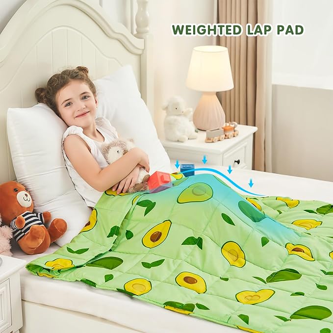 yescool Weighted Blanket 5 Pounds Cooling Weighted Lap Blanket, Green Avocados Heavy Blanket for Sleeping, Breathable Weighted Throw Blanket Gifts for 40-60lbs, 36"x48"