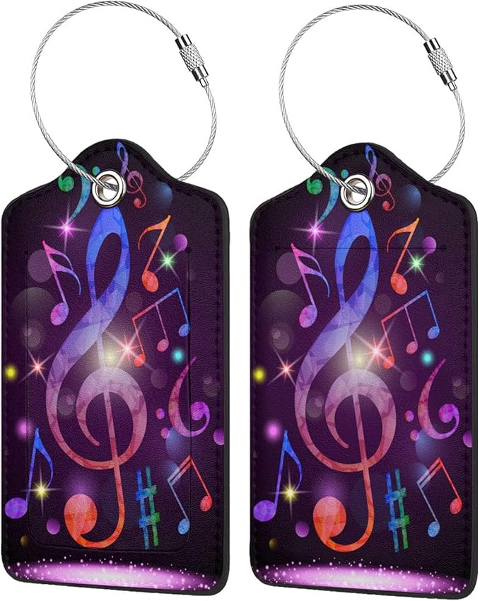 2 Pack Luggage Tags Travel Sound of Music PU Cute Leather Luggage Tag Name ID Labels with Privacy Cover Suitcases Women Men Girls Boys Fun Laggage Tags Present Box/Gift (Music)