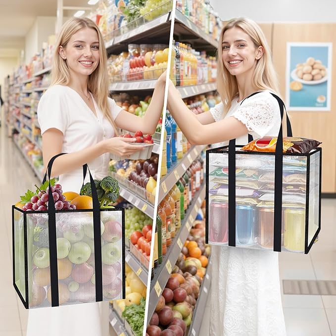 6 Pack Reusable Grocery Bags, Heavy-Duty Shopping Bags with Sturdy Handles, Water-Resistant & Foldable Organizer, Shopping Bags for Groceries, Market, Car Trunk, Multi-Purpose, 33L