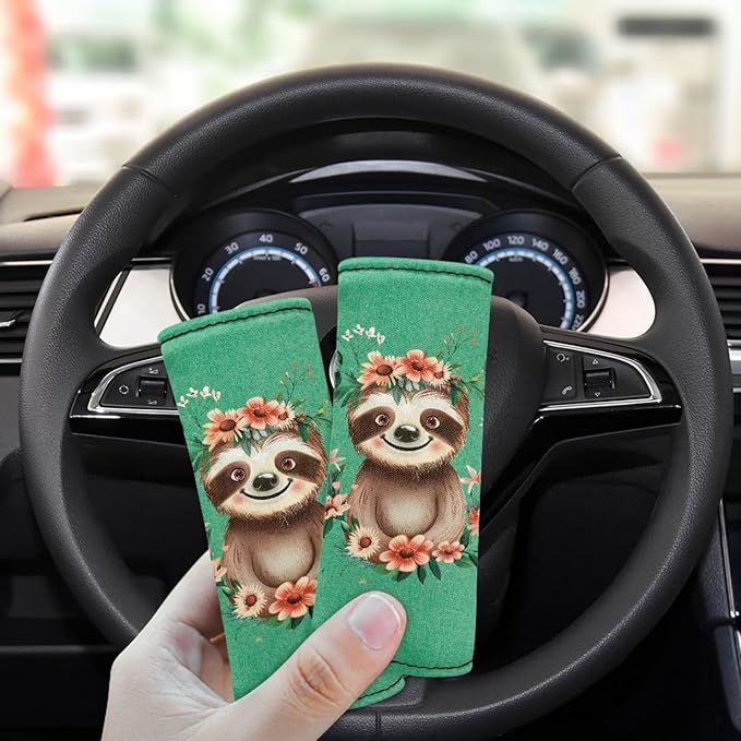 BIGCARJOB Green Sloth Luggage Handle Wrap Set for Suitcase 2 Pieces Cute Sloth Print Suitcase Identifier Protective Cover Trolley Case Grip Travel Luggage Accessories Door Handle Replacement