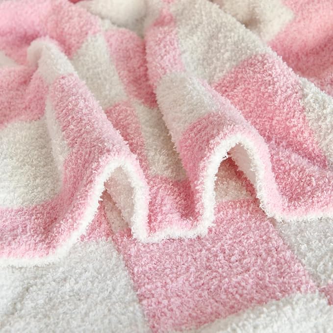 Checkered Blanket, Cozy Soft Throw Blankets for Couch Bed, Fluffy Plaid Lightweight Comfy Travel Picnic Blanket Gifts for Sofa Chair Living Room Camping (Pink, Twin 60"x80")