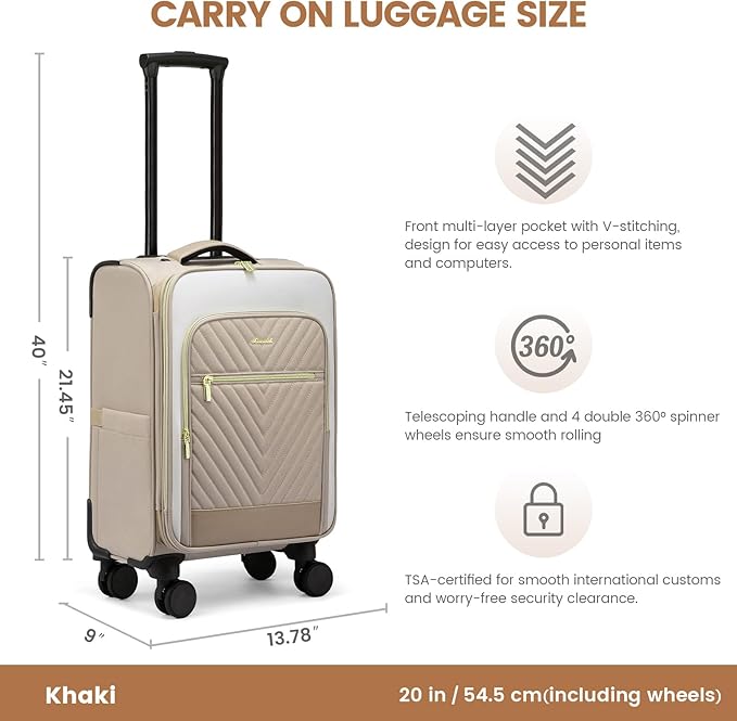 LOVEVOOK Carry On Luggage 22x14x9 Airline Approved,20 Inch Carry-on Suitcase for Women,Softside Suitcases with Wheels,Rolling Checked Luggage with TSA Lock,Lightweight Travel