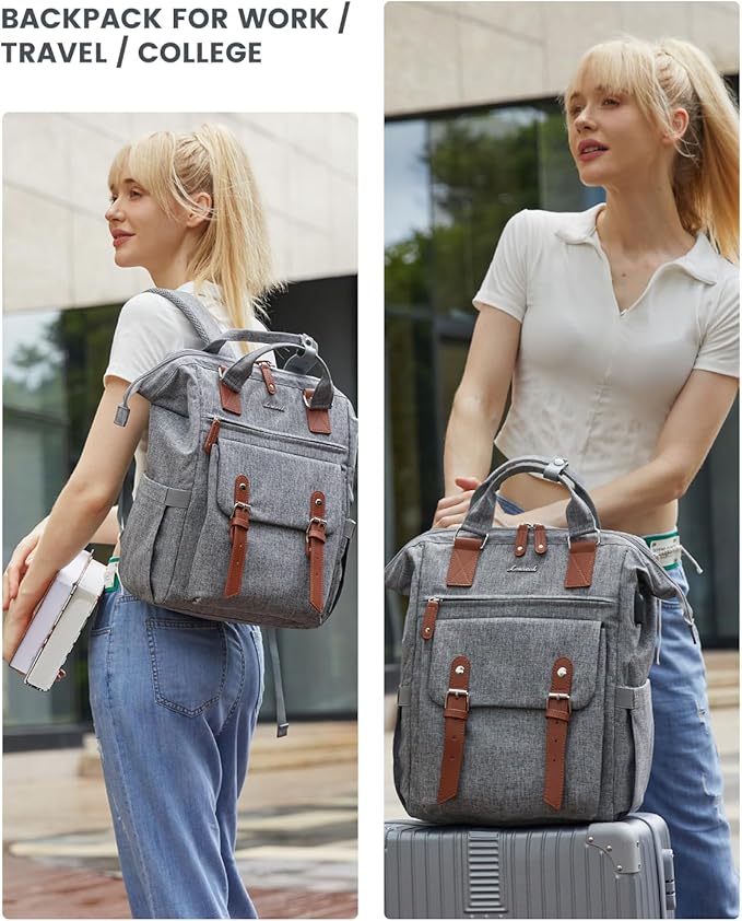 LOVEVOOK Laptop Backpack for Women Work Travel Teacher Commuter Backpack Business Computer Bag Doctor Nurse Bags College Backpack Purse Laptop Bag, Casual Daypack, 15.6 Inch, Grey