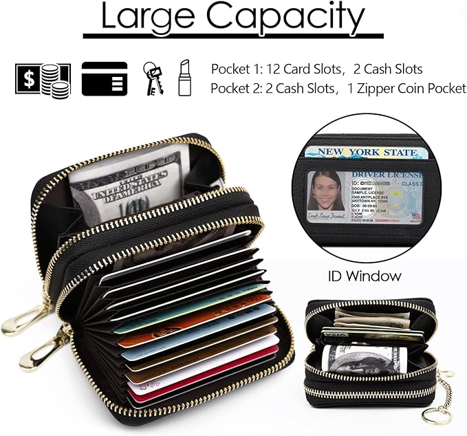 imeetu RFID Credit Card Holder, Small Leather Zipper Card Case Wallet for Women