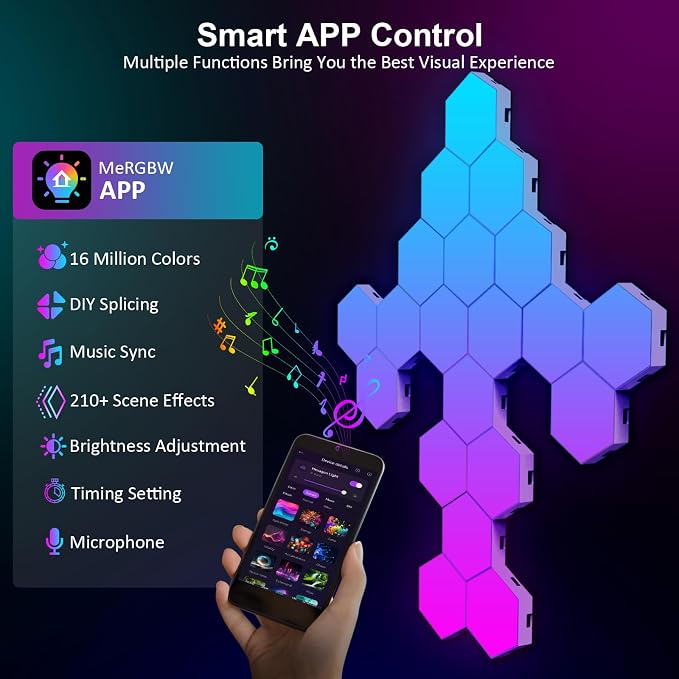OJQ 20 Pack Hexagon Lights Wall RGB Panel - Hexagonal Led Lights Room Decor | Wall Lights Birthday Decorations Gaming Equipment Honeycomb Shape Panels Hexagon Gaming Lights for Bedroom Children