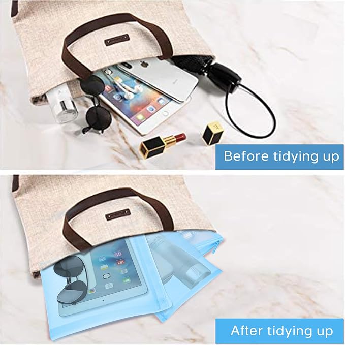 EASYFUN Mesh Pouch, Make up Bag with Zipper Cosmetic Organizer Pouch for Daily or Travel to Keep Small Items, 4 PCS Blue
