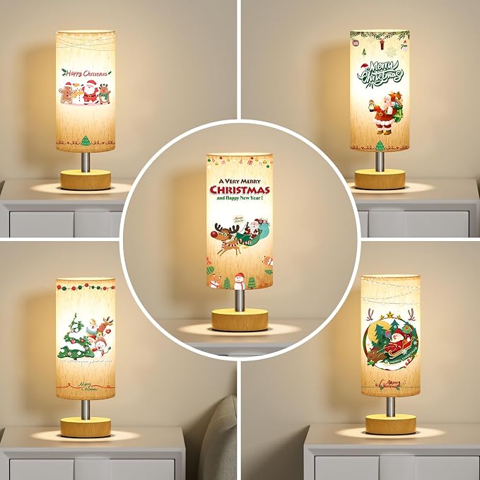 Table Lamp for Bedroom（Cream Shade - Wood Base, 11.6" Inline Control） | Bulb not Included | Minimalist Desk Lamp | Linen Fabric Shade | for Living Room | for Dorm