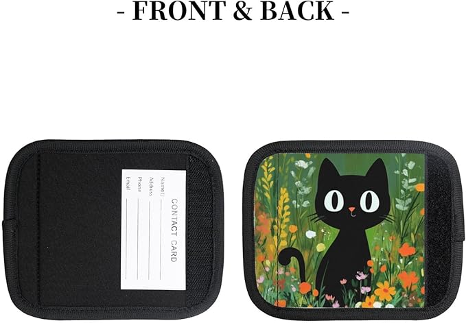 Cute Black Cat Flower Painting Luggage Handles Wrap Grips For Suitcases Luggage Travel Accessories For Airplane 2pcs