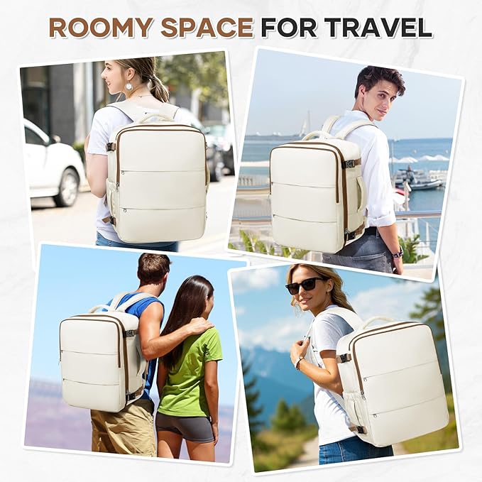 Travel Backpack For Women Men Carry on Backpack Luggage Flight Approved Personal item Travel Bag Essentials Mochila de viaje Laptop College Backpack Large Beige Brown