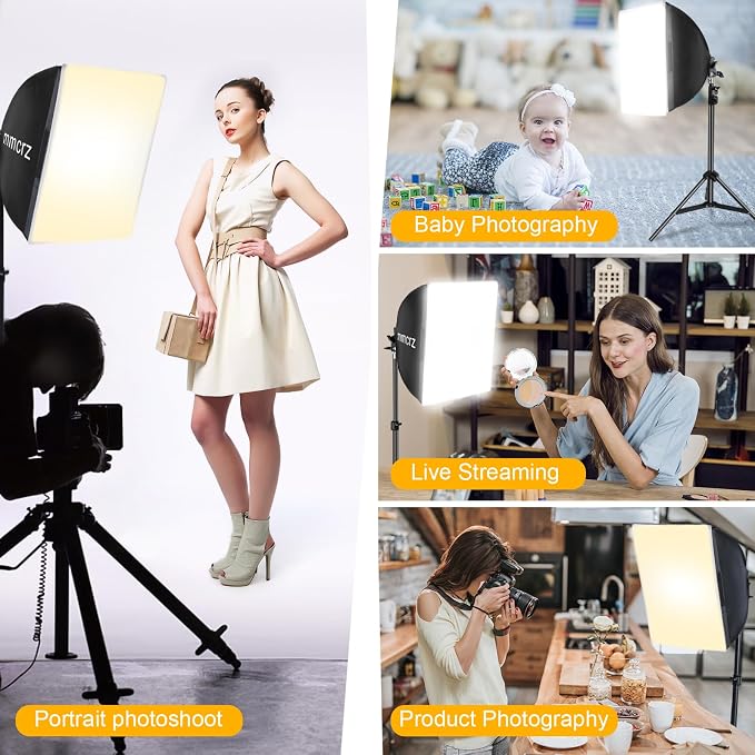 Professional Softbox Lighting Kit, 16'' x 16'' Studio Lights with 85W 2700-6500K E27 LED Bulbs, Continuous Lighting for Photography/Video Recording/Live Streaming
