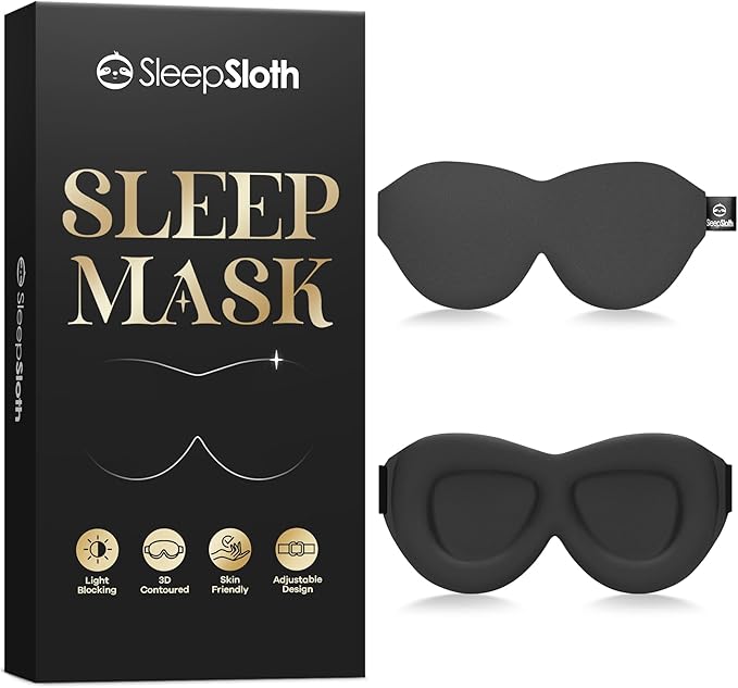 Sleep Eye Mask for Men & Women, 3D Contoured Full Blackout Eye Mask for Sleeping, Pressure-Free Soft with Adjustable Strap, Night Blindfold for Travel, Shift Work & Nap, Midnight Black
