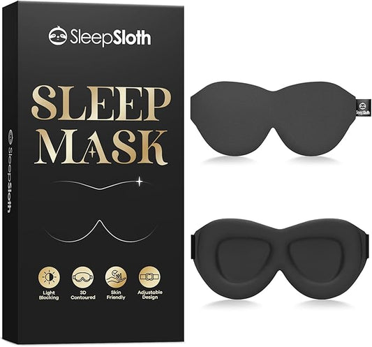 Sleep Eye Mask for Men & Women, 3D Contoured Full Blackout Eye Mask for Sleeping, Pressure-Free Soft with Adjustable Strap, Night Blindfold for Travel, Shift Work & Nap, Midnight Black