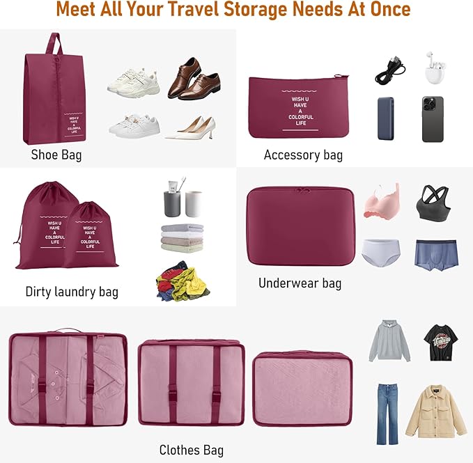 Packing Cubes for Travel - 8 Set Luggage Organizer Bags for Family, Mesh Breathable Travel Packing Cubes for Suitcases Durable Travel Essentials Bags Set