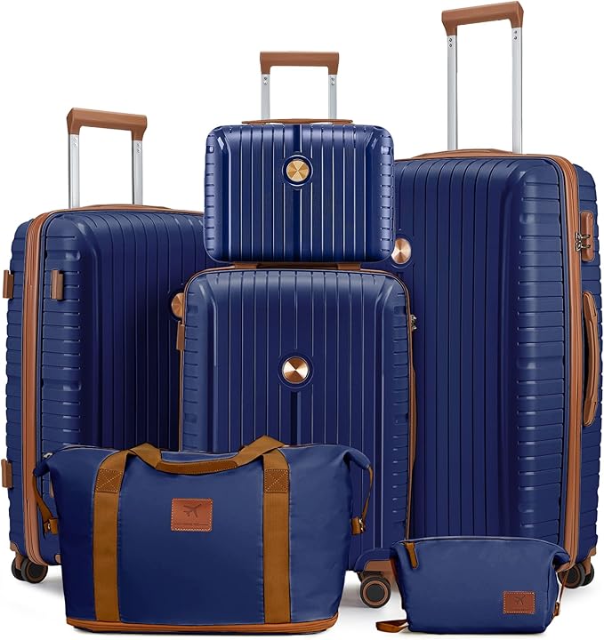 Joyway Luggage Sets 6 Piece PP Hardside Carry on Suitcase with Spinner Wheels and TSA Lock for Travel, Blue