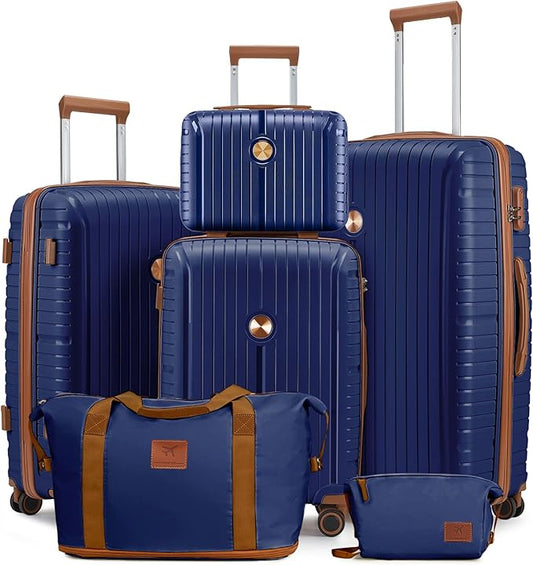 Joyway Luggage Sets 6 Piece PP Hardside Carry on Suitcase with Spinner Wheels and TSA Lock for Travel, Blue