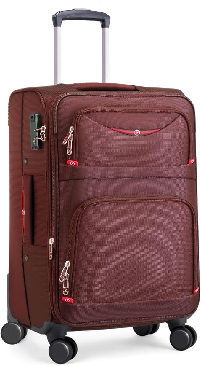 Softside Expandable Luggage with 4 Spinner Wheels, Durable Checked-Luggage Suitcase (Coffee, 25-Inch)