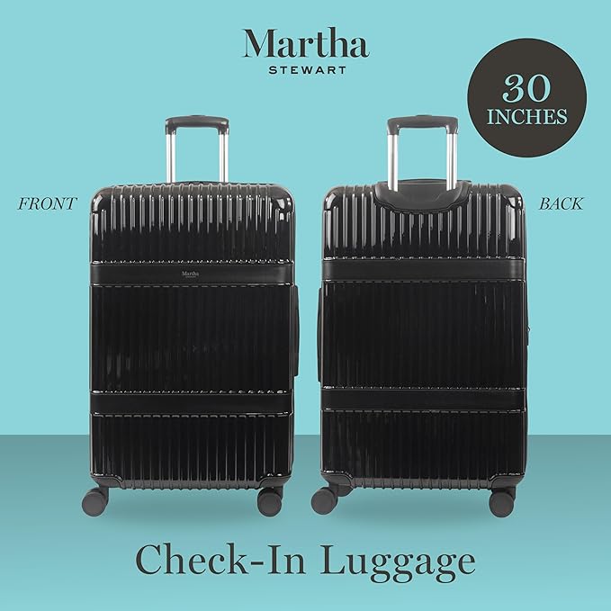 Martha Stewart The Bedford 30 Inch Rolling Luggage, Hardshell Suitcase with Spinner Wheels, Black