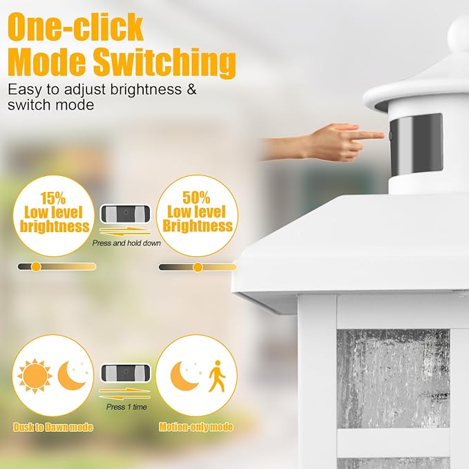 Brilvibera Dawn to Dusk Motion Sensor Exterior Wall Light Fixtures | Exterior Wall Mount with E26 Sockets & Tempered Glass, Waterproof Outdoor & Indoor Lights for House, Porch, Garage, White