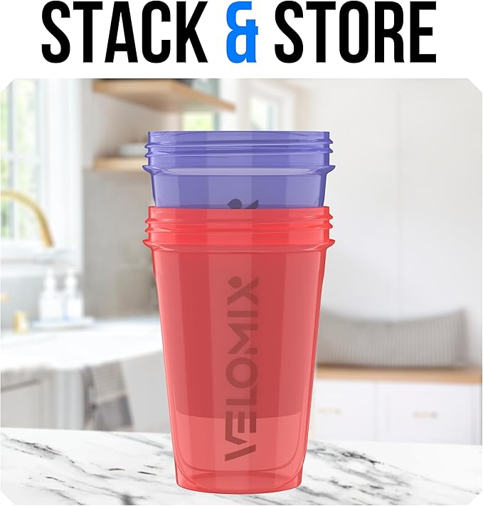 VELOMIX -2 Pack- 20 oz Protein Shaker Bottles for Protein Mixes - 2x Wire Whisk | Leak Proof Shaker Cups for Protein Shakes and Pre Workout | Protein Shaker Bottle Pack (Blush Storm)