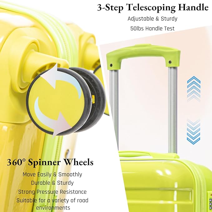 Gradient Green-Yellow Luggage Set 14" & 20" - 2 Piece PC Spinner Wheel Suitcases with Combination Lock, Lightweight Carry On for Business & Vacation