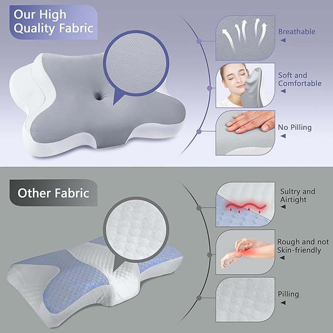 A-Pce Cervical Pillow for Neck and Shoulder,Contour Memory Foam Pillow,Ergonomic Neck Support Pillow for Side Back Stomach Sleepers with Pillowcase