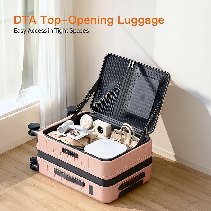 Expandable Lightweight PC Hard Shell Suitcase, 20-inch Luggage with TSA Lock, Top Opening & Cup Holder - Ideal for Business Travel Suitcase (Pink, Carry-on 20-Inch)