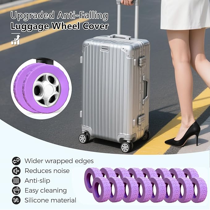 16-Pack Luggage Wheel Covers, Luggage Wheel Protector Covers for 2-2.4 inches Wheels Suitcases，Anti-Scratch & Noise Reduction Design, Silicone MaterialDurable Travel Case Accessories(16, Purple).